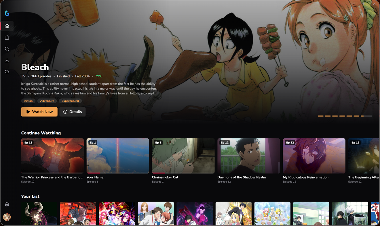Izumi's anime library interface on Windows